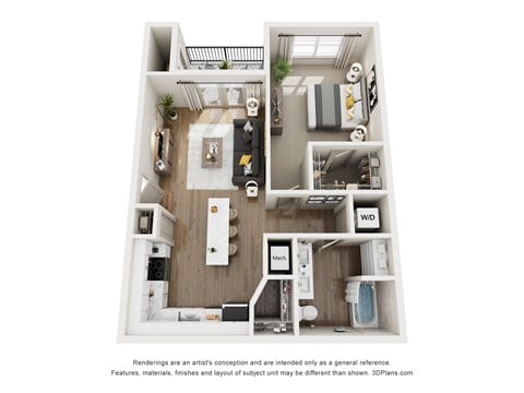 Floor plan for 1 bed, 1 bath, 819 sqft